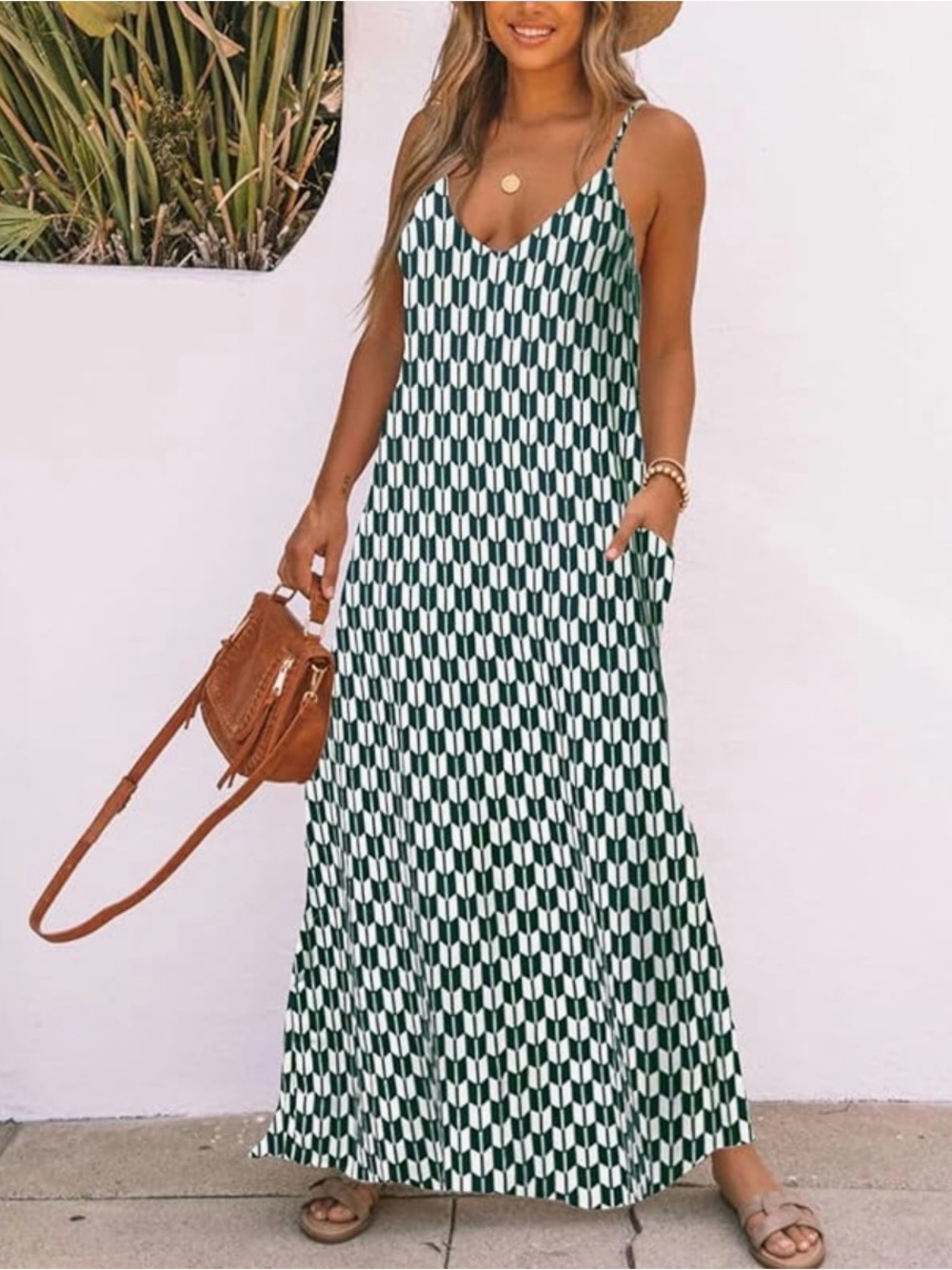 NWT Poetsky Womens V Neck Flowy Loose Long Maxi Dress Size Small Blue & White
